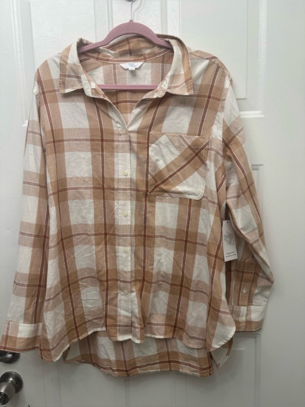 Time and Tru 3X Plaid Button Up Shirt NWT 100% Viscose